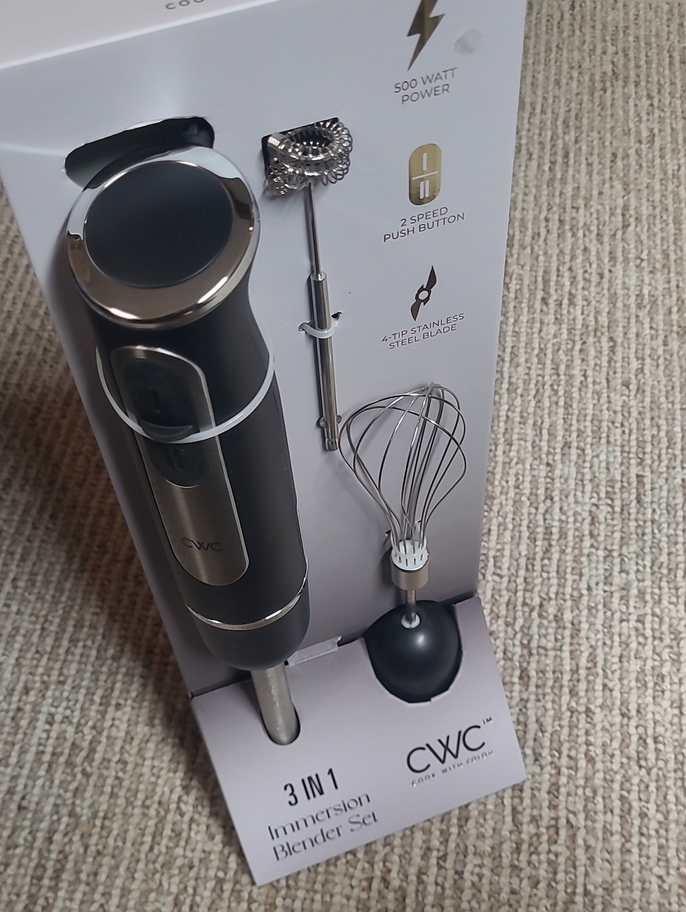 CWC 3-in-1 Immersion Blender Set - Black Hand Mixer